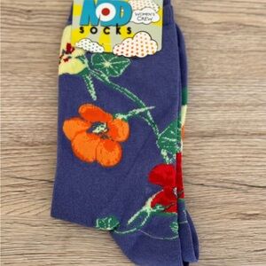 Women's Crew Socks - Purple with Floral Design